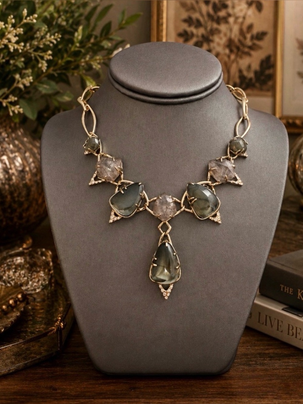 ALEXIS BITTAR NWT $475 Retail Miss Havisham Encrusted Link Statement Necklace